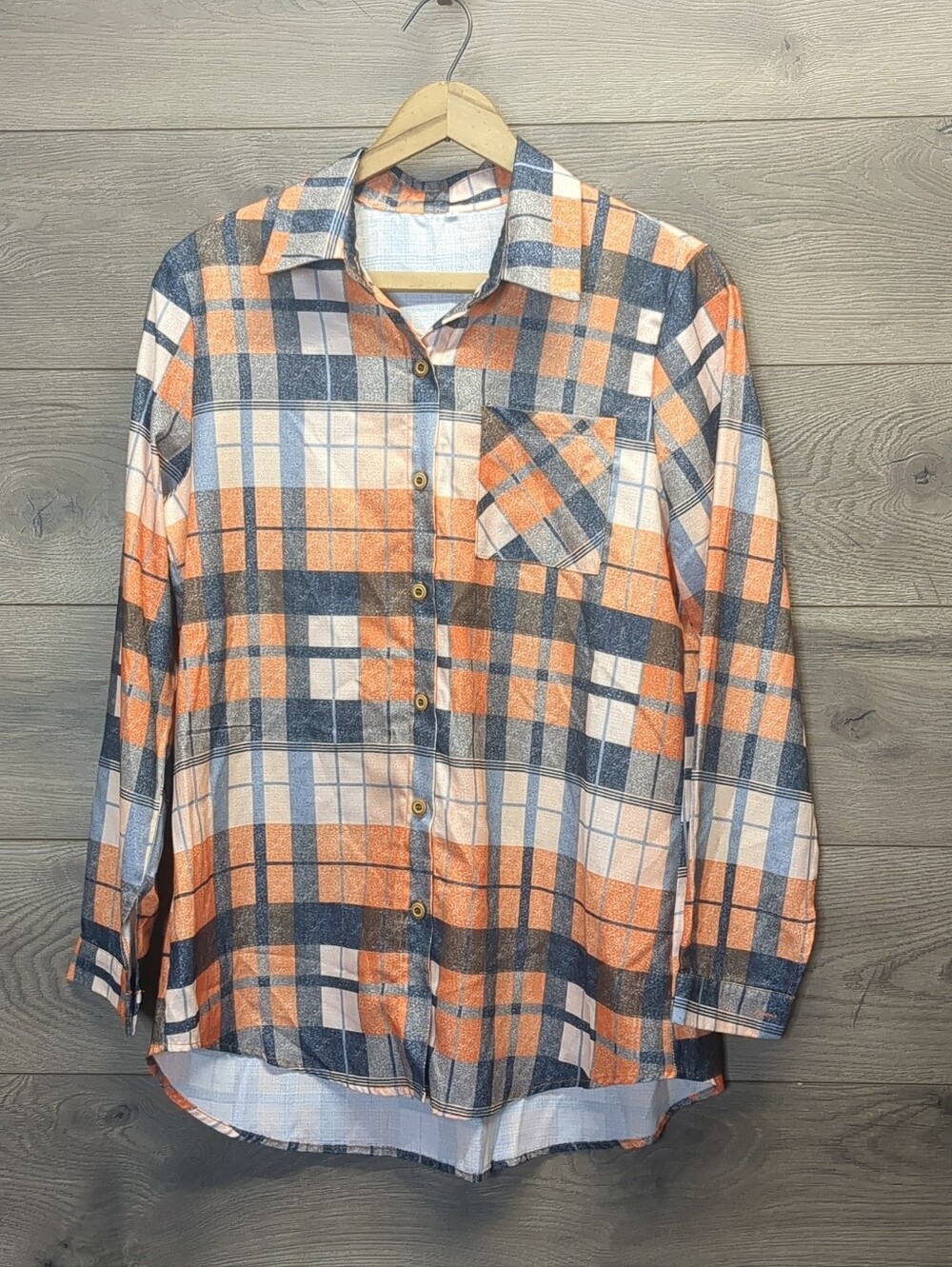 No Brand Orange Plaid Button Top Women's Size Large